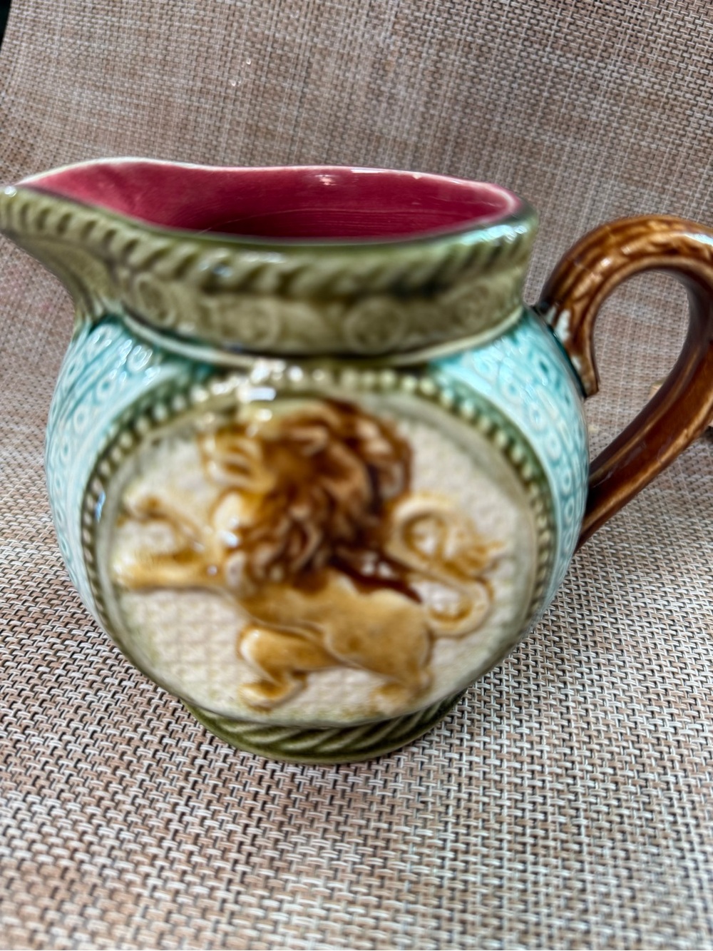 French Majolica  Ceramic Lion Pitcher